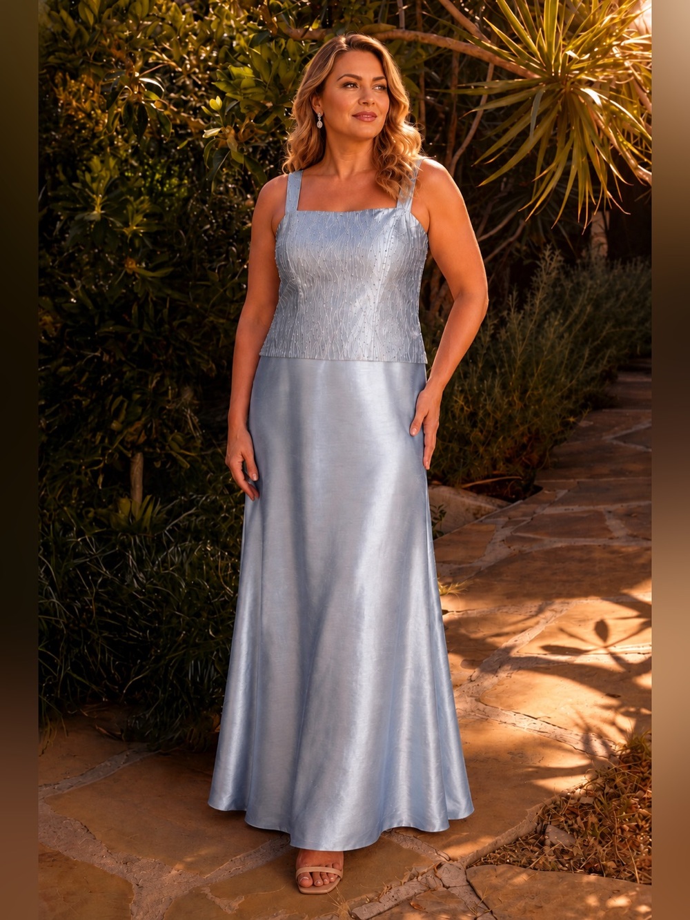 Vintage Alex Evenings Sleeveless Mock Two Piece Formal Gown Size 16 Periwinkle